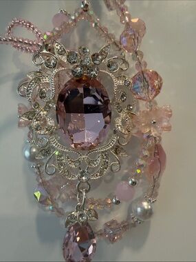 Pink Crystal Purse Charm Single Hook with Silver Hardware